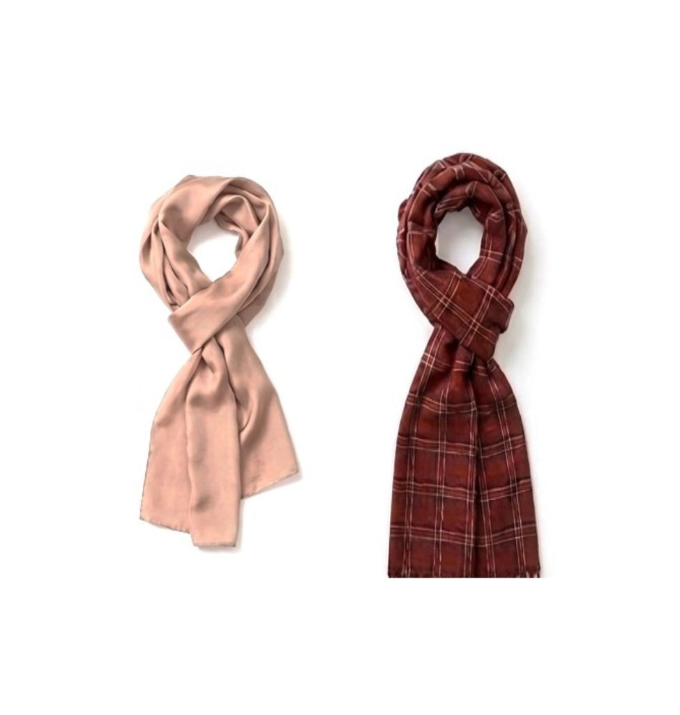 Nude Silk Scarf & Checks Scarf Set