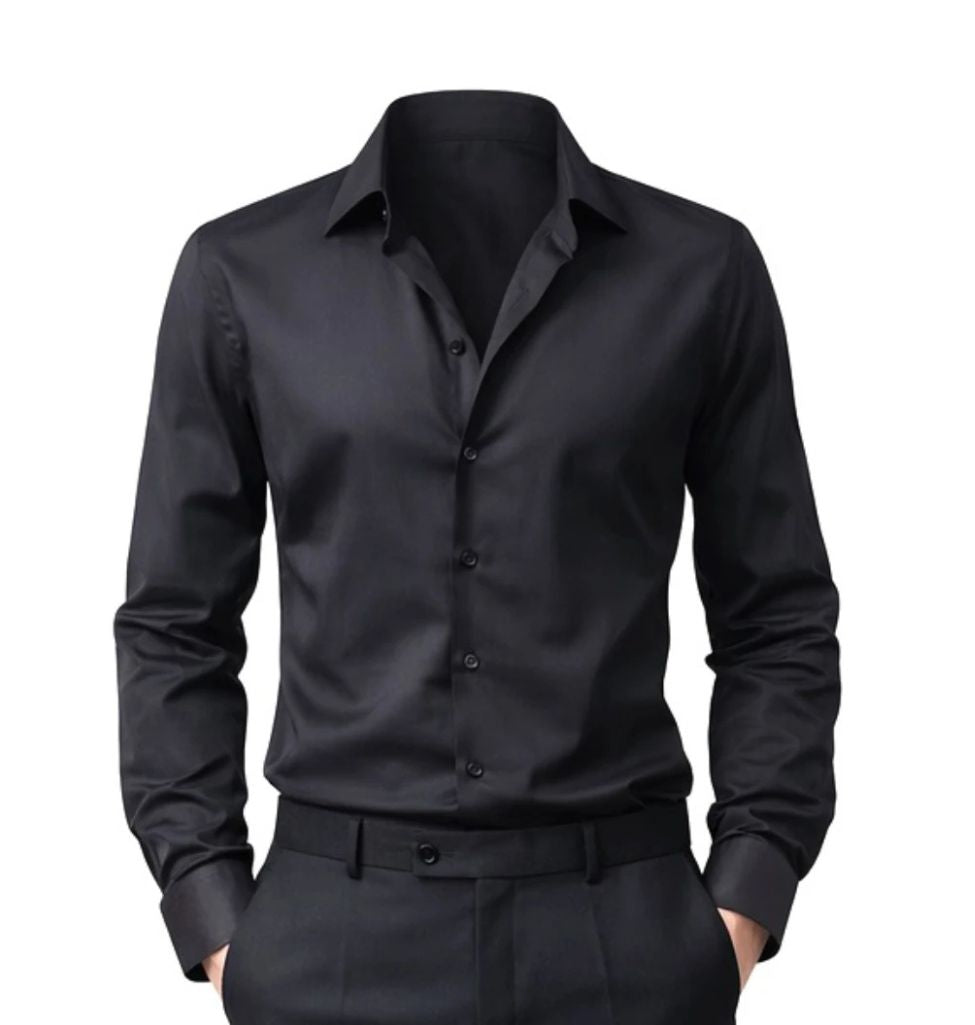 Cotton- Satin Blend Black Shirt