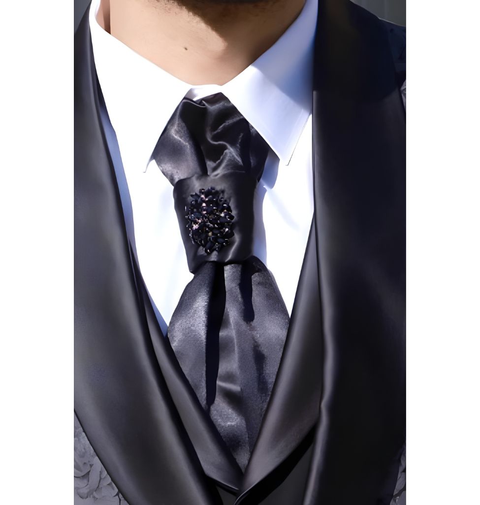 Silk Satin Cravat with Brooch