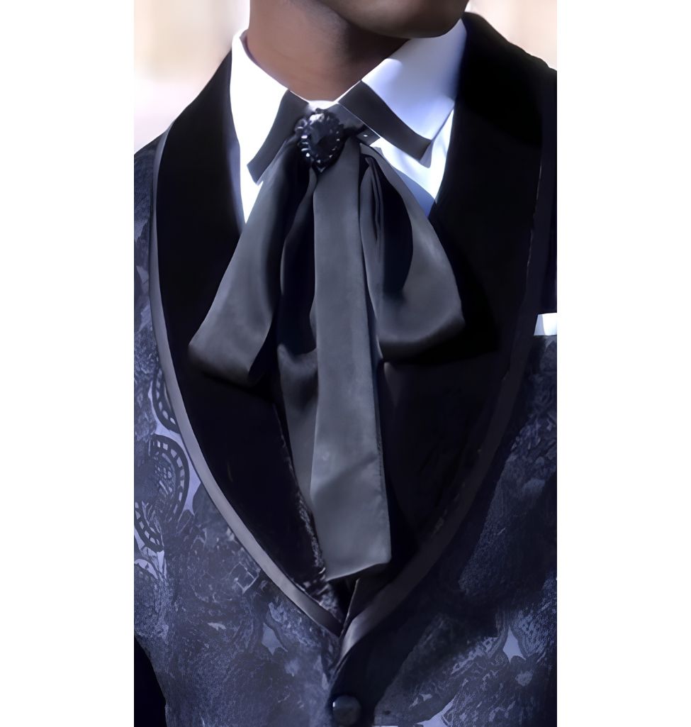 Silk satin scarf-bow with black crystal brooch